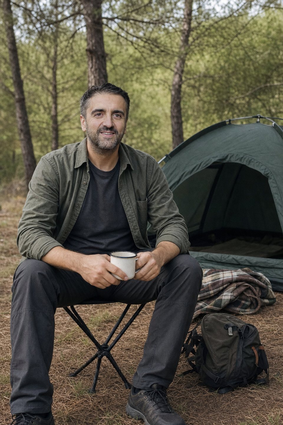 Servet Namlı at a forest campsite